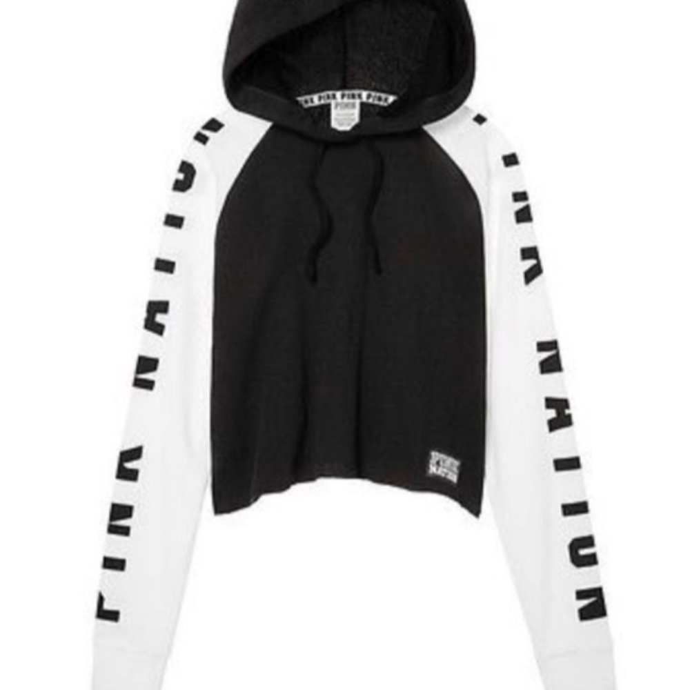 small VS pink nation black & white cropped hoodie